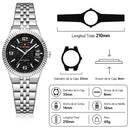 Naviforce Reloj Analógico Plateado con Esfera Negra y Correa de Acero Inoxidable, Diámetro de 35 mm, Cristal Mineral Endurecido, Calendario y Resistencia al Agua 3 ATM.
