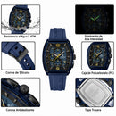 Naviforce Reloj Cronógrafo Azul con Detalles en Negro y Amarillo, Correa de Silicona, Diámetro de 45 mm, Cristal Acrílico HD y Resistencia al Agua 5 ATM.