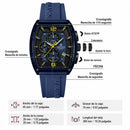 Naviforce Reloj Cronógrafo Azul con Detalles en Negro y Amarillo, Correa de Silicona, Diámetro de 45 mm, Cristal Acrílico HD y Resistencia al Agua 5 ATM.