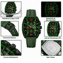 Naviforce Reloj Cronógrafo Verde con Detalles en Negro y Naranja, Correa de Silicona, Diámetro de 45 mm, Cristal Acrílico HD y Resistencia al Agua 5 ATM.