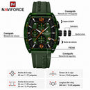 Naviforce Reloj Cronógrafo Verde con Detalles en Negro y Naranja, Correa de Silicona, Diámetro de 45 mm, Cristal Acrílico HD y Resistencia al Agua 5 ATM.