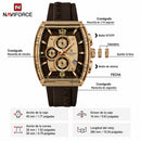 Naviforce Reloj Cronógrafo Marrón con Correa de Silicona, Diámetro de 45 mm, Cristal Acrílico HD y Resistencia al Agua 5 ATM.