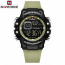 Naviforce Reloj Digital Verde con Negro, Correa de Silicona, Diámetro de 48 mm, Cristal Acrílico HD y Resistencia al Agua 5 ATM.