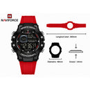 Naviforce Reloj Digital Rojo con Negro, Correa de Silicona, Diámetro de 48 mm, Cristal Acrílico HD y Resistencia al Agua 5 ATM.