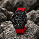Naviforce Reloj Digital Rojo con Negro, Correa de Silicona, Diámetro de 48 mm, Cristal Acrílico HD y Resistencia al Agua 5 ATM.