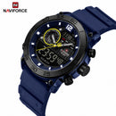 Naviforce Reloj Analógico y Digital Azul con Correa de Silicona, Diámetro de 45 mm, Cristal Acrílico HD y Resistencia al Agua 5 ATM.