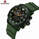 Naviforce Reloj Analógico y Digital Verde con Correa de Silicona, Diámetro de 45 mm, Cristal Acrílico HD y Resistencia al Agua 5 ATM.