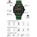 Naviforce Reloj Analógico y Digital Verde con Correa de Silicona, Diámetro de 45 mm, Cristal Acrílico HD y Resistencia al Agua 5 ATM.