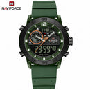 Naviforce Reloj Analógico y Digital Verde con Correa de Silicona, Diámetro de 45 mm, Cristal Acrílico HD y Resistencia al Agua 5 ATM.