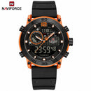 Naviforce Reloj Analógico y Digital en Negro y Naranja con Correa de Silicona, Diámetro de 45 mm, Cristal Acrílico HD y Resistencia al Agua 5 ATM.