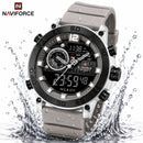 Naviforce Reloj Analógico y Digital Gris con Detalles en Negro y Plateado, Correa de Silicona, Diámetro de 45 mm, Cristal Acrílico HD y Resistencia al Agua 5 ATM.