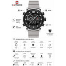 Naviforce Reloj Analógico y Digital Gris con Detalles en Negro y Plateado, Correa de Silicona, Diámetro de 45 mm, Cristal Acrílico HD y Resistencia al Agua 5 ATM.