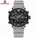 Naviforce Reloj Analógico y Digital Gris con Detalles en Negro y Plateado, Correa de Silicona, Diámetro de 45 mm, Cristal Acrílico HD y Resistencia al Agua 5 ATM.