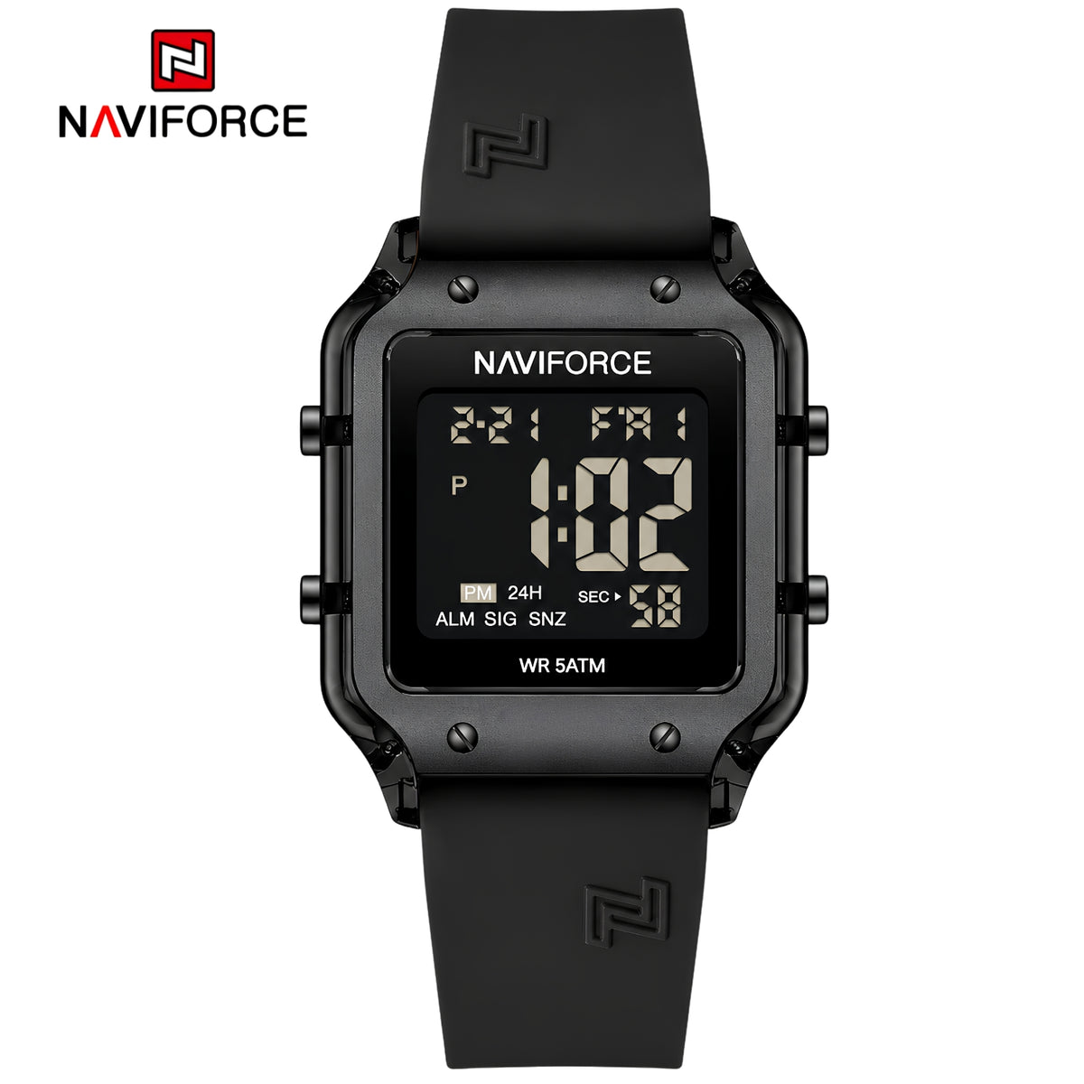 Naviforce Reloj Digital Negro con Correa de Silicona, Diámetro de 34 mm, Cristal Acrílico HD y Resistencia al Agua 5 ATM.