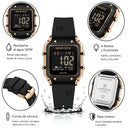 Naviforce Reloj Digital Negro con Detalles Rose Gold y Correa de Silicona, Diámetro de 34 mm, Cristal Acrílico HD y Resistencia al Agua 5 ATM.