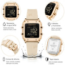 Naviforce Reloj Digital Beige con Detalles Rose Gold y Correa de Silicona, Diámetro de 34 mm, Cristal Acrílico HD y Resistencia al Agua 5 ATM.