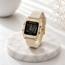 Naviforce Reloj Digital Beige con Detalles Rose Gold y Correa de Silicona, Diámetro de 34 mm, Cristal Acrílico HD y Resistencia al Agua 5 ATM.