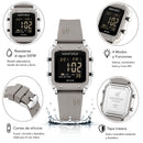 Naviforce Reloj Digital Gris con Detalles Plateados y Correa de Silicona, Diámetro de 34 mm, Cristal Acrílico HD y Resistencia al Agua 5 ATM.