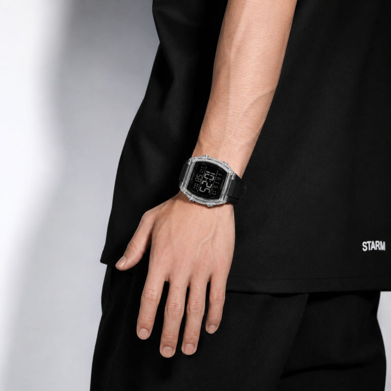 Naviforce Reloj Digital Negro con Acero, Correa de Silicona, Diámetro de 46 mm, Cristal Acrílico HD y Resistencia al Agua 5 ATM.