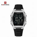 Naviforce Reloj Digital Negro con Acero, Correa de Silicona, Diámetro de 46 mm, Cristal Acrílico HD y Resistencia al Agua 5 ATM.