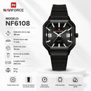 Naviforce Reloj Analógico Negro con Correa de Silicona, Diámetro de 38 mm, Cristal Acrílico HD y Resistencia al Agua 5 ATM.