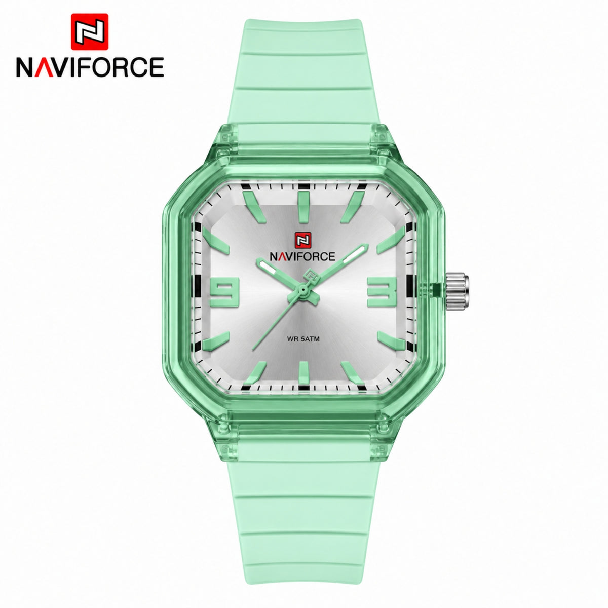 Naviforce Reloj Analógico Verde con Correa de Silicona, Diámetro de 38 mm, Cristal Acrílico HD y Resistencia al Agua 5 ATM.