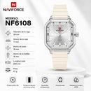 Naviforce Reloj Analógico Beige con Correa de Silicona, Diámetro de 38 mm, Cristal Acrílico HD y Resistencia al Agua 5 ATM.