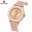Naviforce Reloj Analógico Dorado con Correa de Acero Inoxidable, Diámetro de 35 mm, Cristal Acrílico HD y Resistencia al Agua 5 ATM.