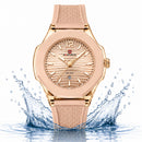 Naviforce Reloj Analógico Dorado con Correa de Acero Inoxidable, Diámetro de 35 mm, Cristal Acrílico HD y Resistencia al Agua 5 ATM.