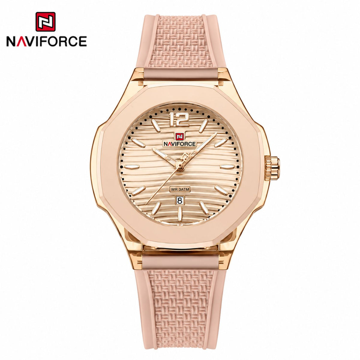 Naviforce Reloj Analógico Dorado con Correa de Acero Inoxidable, Diámetro de 35 mm, Cristal Acrílico HD y Resistencia al Agua 5 ATM.