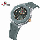 Naviforce Reloj Analógico Verde con Detalles Plateados con Correa de Acero Inoxidable, Diámetro de 35 mm, Cristal Acrílico HD y Resistencia al Agua 5 ATM.