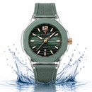 Naviforce Reloj Analógico Verde con Detalles Plateados con Correa de Acero Inoxidable, Diámetro de 35 mm, Cristal Acrílico HD y Resistencia al Agua 5 ATM.