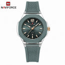 Naviforce Reloj Analógico Verde con Detalles Plateados con Correa de Acero Inoxidable, Diámetro de 35 mm, Cristal Acrílico HD y Resistencia al Agua 5 ATM.