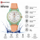 Naviforce Reloj Analógico Naranja con Detalles Verdes, Correa de Silicona, Diámetro de 36 mm, Cristal Acrílico HD y Resistencia al Agua 5 ATM.