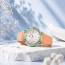 Naviforce Reloj Analógico Naranja con Detalles Verdes, Correa de Silicona, Diámetro de 36 mm, Cristal Acrílico HD y Resistencia al Agua 5 ATM.