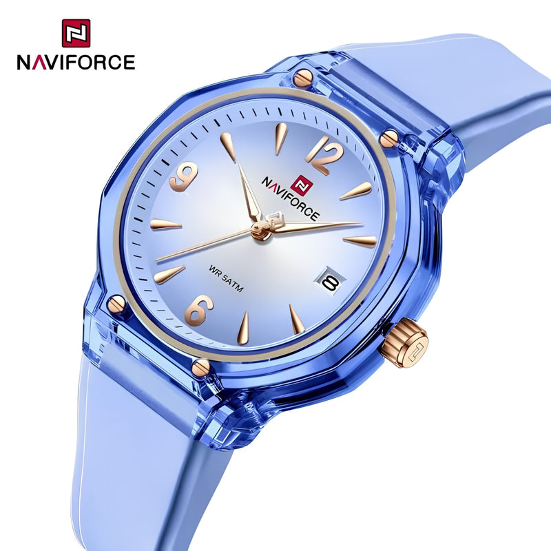 Naviforce Reloj Analógico Lila con Correa de Silicona, Diámetro de 36 mm, Cristal Acrílico HD y Resistencia al Agua 5 ATM.