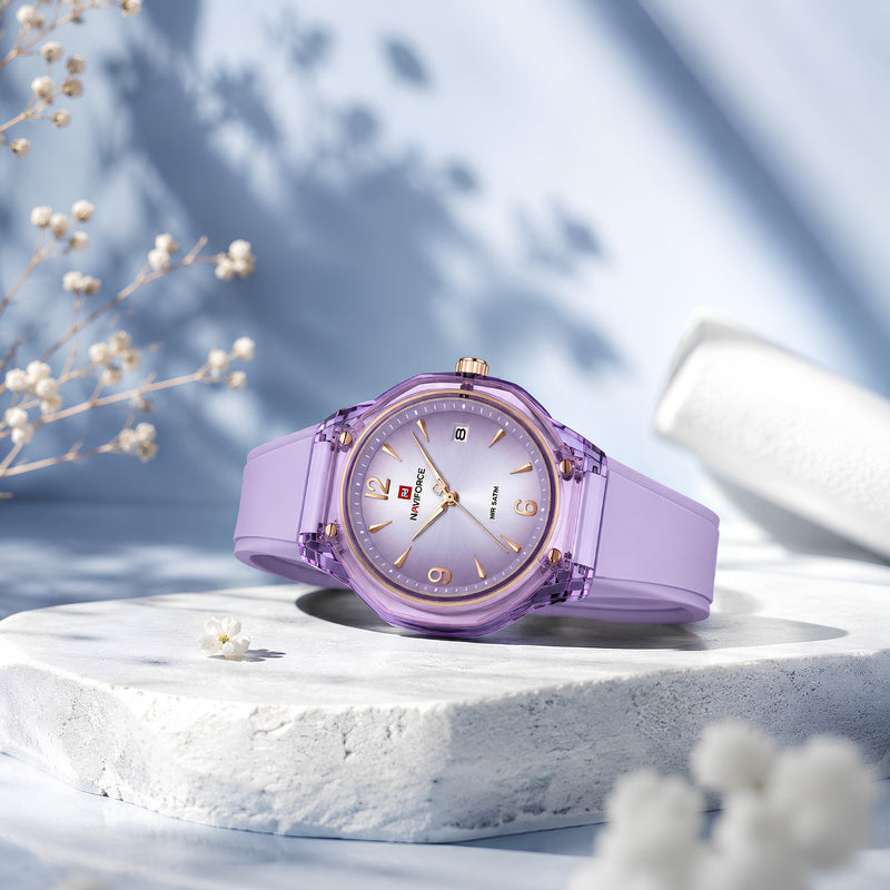 Naviforce Reloj Analógico Morado con Correa de Silicona, Diámetro de 36 mm, Cristal Acrílico HD y Resistencia al Agua 5 ATM.