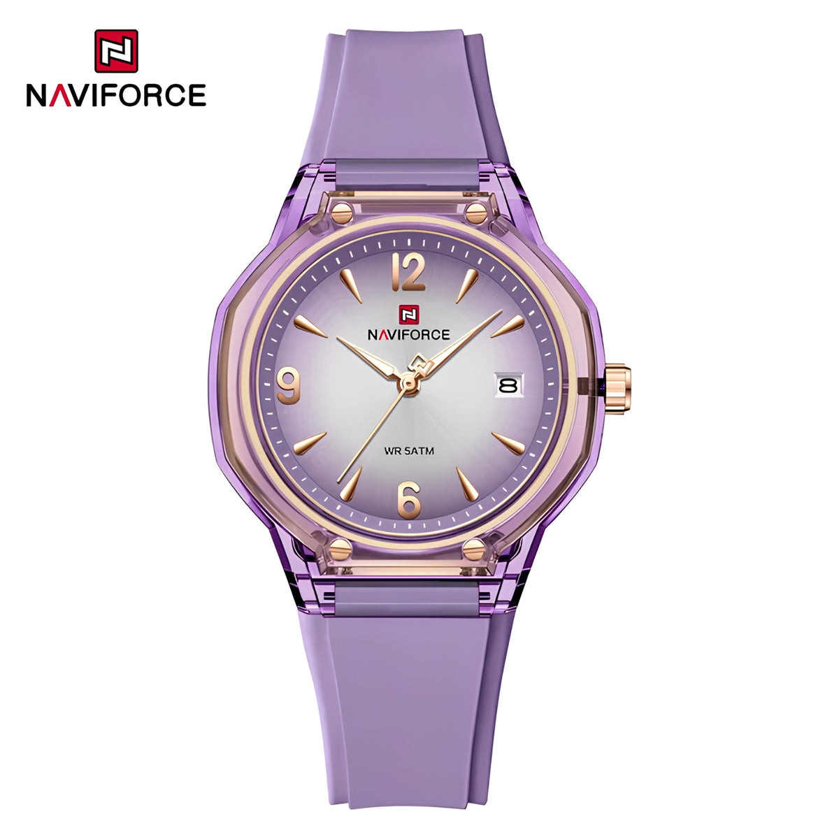 Naviforce Reloj Analógico Morado con Correa de Silicona, Diámetro de 36 mm, Cristal Acrílico HD y Resistencia al Agua 5 ATM.