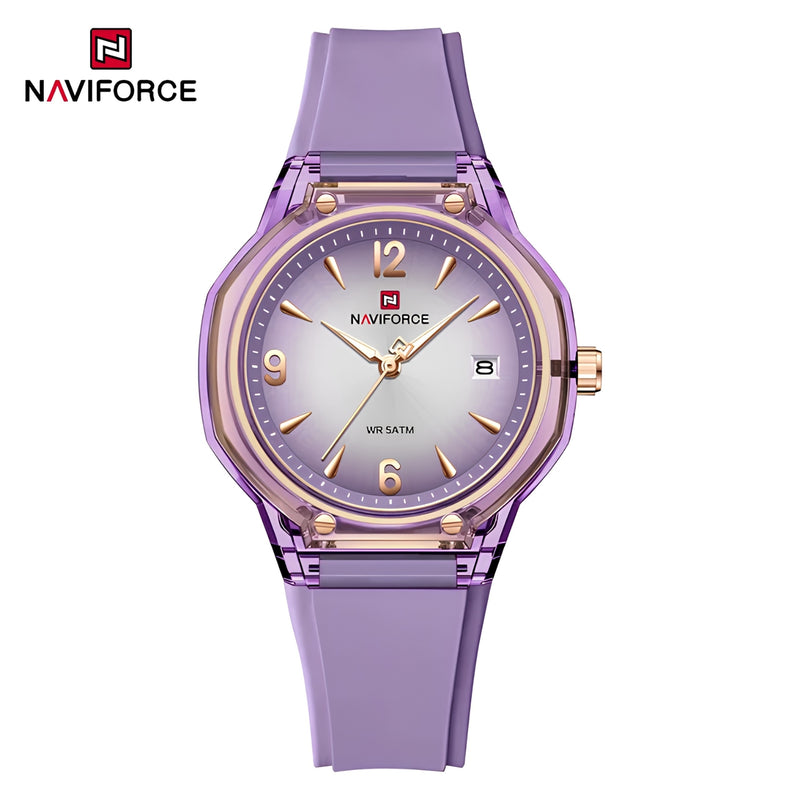 Naviforce Reloj Analógico Morado con Correa de Silicona, Diámetro de 36 mm, Cristal Acrílico HD y Resistencia al Agua 5 ATM.