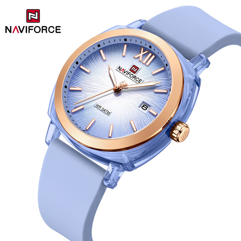 Naviforce Reloj Analógico Lila con Correa de Silicona, Diámetro de 37 mm, Cristal Acrílico HD y Resistencia al Agua 5 ATM.