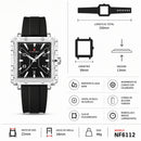 Naviforce Reloj Analógico Negro con Detalles Plateados, Correa de Silicona, Diámetro de 39 mm, Cristal Acrílico HD y Resistencia al Agua 5 ATM.