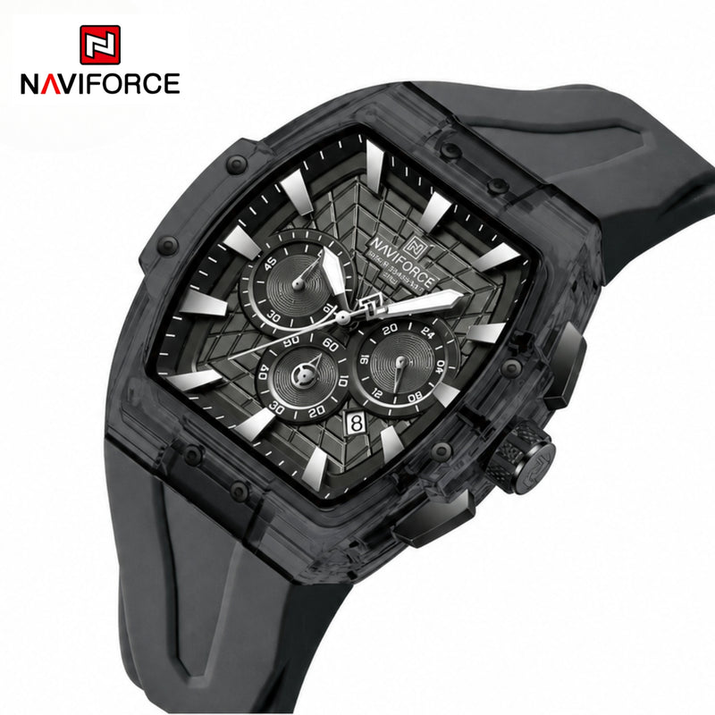 Naviforce Reloj Cronógrafo Gris Oscuro con Correa de Silicona, Diámetro de 47 mm y Resistencia al Agua 5 ATM.