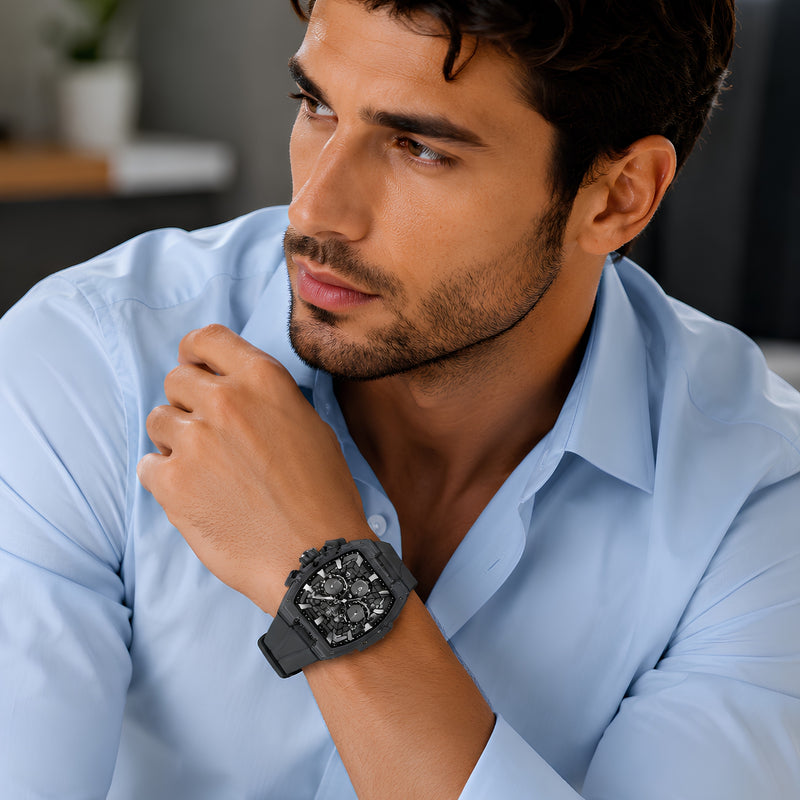 Naviforce Reloj Cronógrafo Gris Oscuro con Correa de Silicona, Diámetro de 47 mm y Resistencia al Agua 5 ATM.