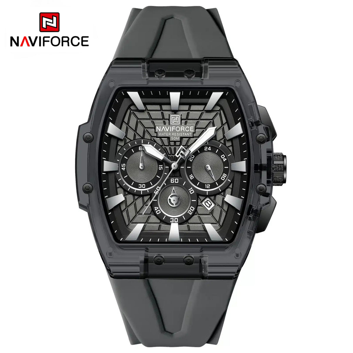Naviforce Reloj Cronógrafo Gris Oscuro con Correa de Silicona, Diámetro de 47 mm y Resistencia al Agua 5 ATM.