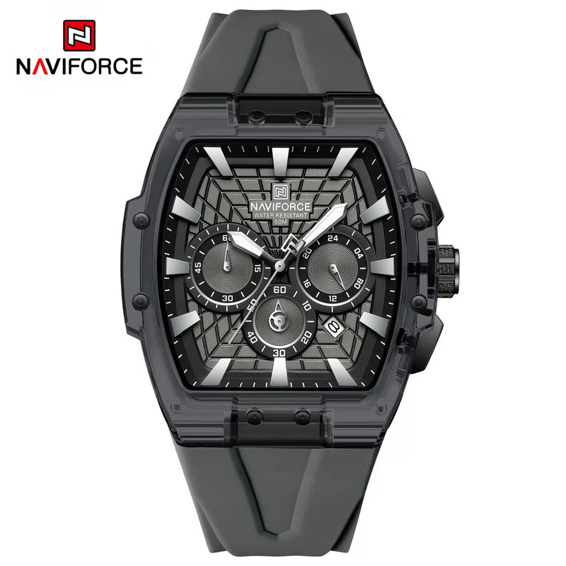 Naviforce Reloj Cronógrafo Gris Oscuro con Correa de Silicona, Diámetro de 47 mm y Resistencia al Agua 5 ATM.