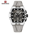 Naviforce Reloj Cronógrafo Gris Claro con Correa de Silicona, Diámetro de 47 mm, Cristal Acrílico HD y Resistencia al Agua 5 ATM.