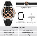 Naviforce Reloj Cronógrafo Negro con Detalles Rose Gold, Correa de Silicona Negra, Diámetro de 47 mm, Cristal Acrílico HD y Resistencia al Agua 5 ATM.