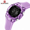 Naviforce Reloj Digital Morado con Correa de Silicona, Diámetro de 36 mm, Cristal Acrílico HD y Resistencia al Agua 5 ATM.