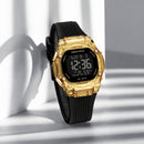 Naviforce Reloj Digital Negro con Dorado con Correa de Silicona, Diámetro de 36 mm, Cristal Acrílico HD y Resistencia al Agua 5 ATM.