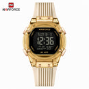 Naviforce Reloj Digital Dorado con Negro con Correa de Silicona, Diámetro de 36 mm, Cristal Acrílico HD y Resistencia al Agua 5 ATM.